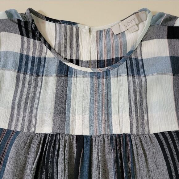 Loft Blue Plaid Rayon Sleeveless Ruffle Blouse - Picture 9 of 16